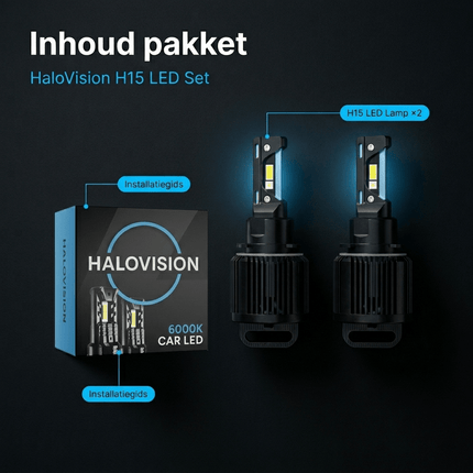 HaloVision HaloVision Turbo LED Koplampen H15 – 25W 5000Lm 6000K Helder Wit - Canbus Plug and Play DRL Grootlicht LED Set van 2 Autolampen HaloVision 13