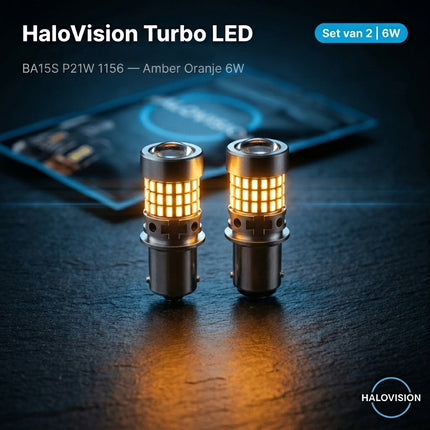 HaloVision Turbo LED BA15S P21W 1156 Amber Oranje 6W – Canbus Plug en Play Knipperlicht Richtingaanwijzer LED Set van 2 Autolampen
