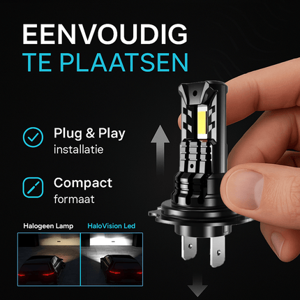 HaloVision Turbo LED Groot Licht + Koplampen H7 + H1 – 150W 30000Lm 6000K Helder Wit – Canbus Plug en Play Dimlicht + Grootlicht LED Set van 4 Autolampen - VCTparts.nl