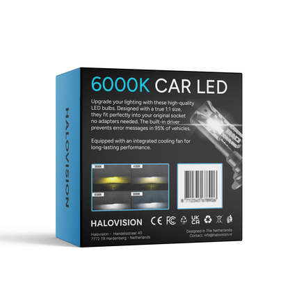 HaloVision Turbo LED Groot Licht + Koplampen H7 + H1 – 150W 30000Lm 6000K Helder Wit – Canbus Plug en Play Dimlicht + Grootlicht LED Set van 4 Autolampen - VCTparts.nl