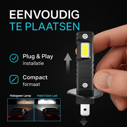 HaloVision Turbo LED Koplampen H1 Compact – 150W 30000Lm 6000K Helder Wit – Canbus Plug en Play Dimlicht Grootlicht LED Set van 2 Autolampen - VCTparts.nl