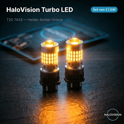 HaloVision HaloVision Turbo LED T20 7443 Amber Oranje 6W – Canbus Plug en Play Knipperlicht Richtingaanwijzer LED Set van 2 Autolampen HaloVision 2
