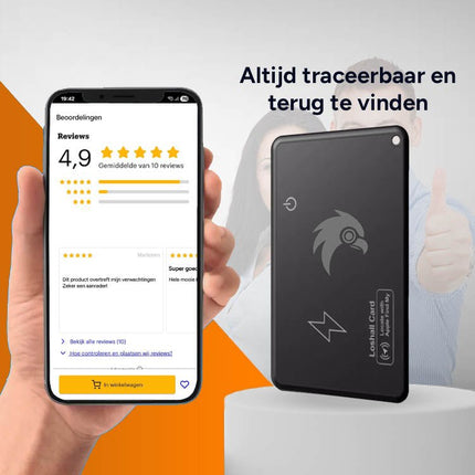 HawkDash Ultradunne Global GPS IOS iPhone Tracker Card – Draadloos Opladen Waterdichte Smart Wallet Tracker Compatibel met Apple Find My Device - VCTparts.nl