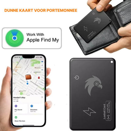 HawkDash Ultradunne Global GPS IOS iPhone Tracker Card – Draadloos Opladen Waterdichte Smart Wallet Tracker Compatibel met Apple Find My Device - VCTparts.nl