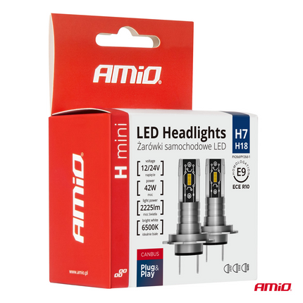 AMiO Dimlicht LED H7 Mini 6500k Wit (set)  [Witte koplampen - Witte Dimlichten] - VCTparts.nl
