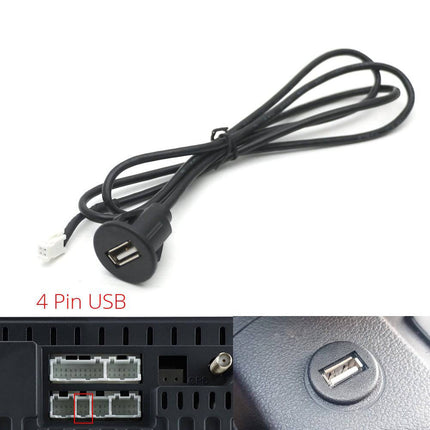 Inbouw 4 - pin naar USB Verlangkabel Convertor 100cm Midden Console Dop voor Autoradio naar Telefoon [Verlengsnoer Interface] - VCTparts.nl