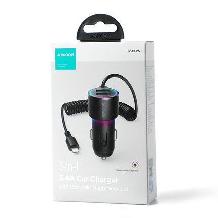 Joyroom Joyroom Autolader Oplader Lightning & USB - A Snellader - 17W (1.5m) [Triple Fast Car Charger] Hurtel 4