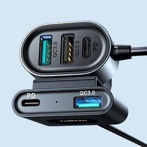 Joyroom Autolader Oplader Snellader 3x USB - A & 2x USB - C 72W (1.5m) [5x QC Fast Car Charger] - VCTparts.nl