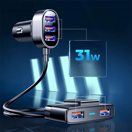 Joyroom Autolader Oplader Snellader 5x USB - A 6.2A (1.5m) [5x QC Fast Car Charger] - VCTparts.nl