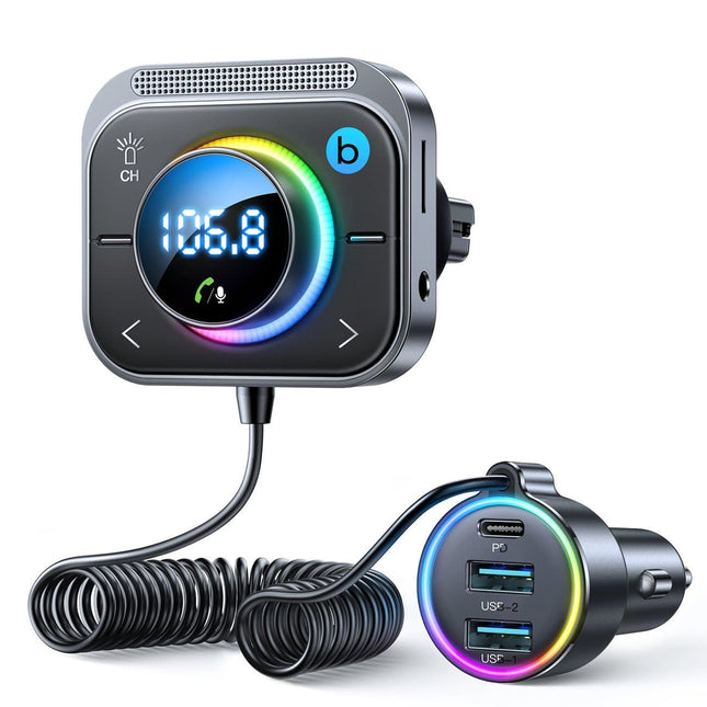 Joyroom Bluetooth Muziek FM Transmitter Handsfree Bellen met BassBooster en Snellader Zwart [USB - C & USB - A] - VCTparts.nl