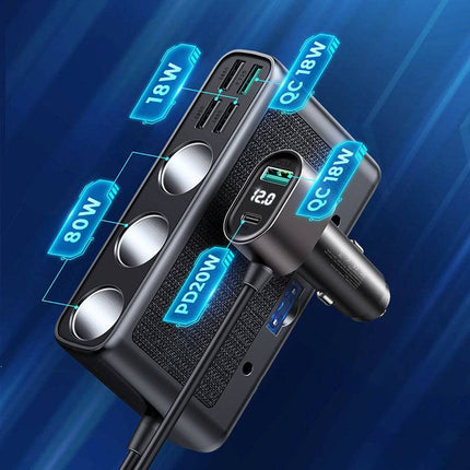 Joyroom  Autolader met Sigarettenaansteker Splitter Snellader 154W Zwart [3 x 12V 4 x USB-A USB-C QC3.0 USB-A] - VCTparts.nl