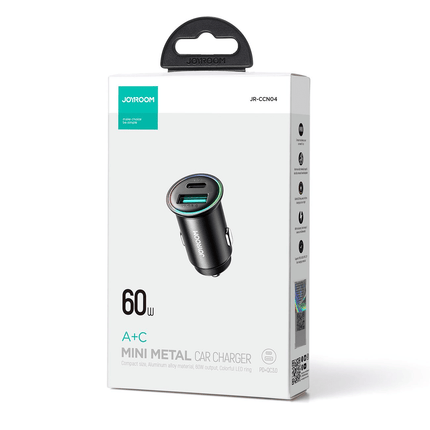 Joyroom Joyroom Mini Autolader Snellader USB - C & USB - A 60W met LED Indicator Zwart Hurtel 6