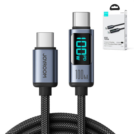 Joyroom Joyroom Prism Series A16 USB - C naar USB - C Kabel 100W - met LED Display voor Snelladen en Dataoverdracht Zwart 1,2m Oplaadsnoer Hurtel 1