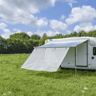 Hellgrauer Markise Sonnenschutz 380x200 cm - UV -Schutz und Windschutzscheibe für Camping und Wohnmobile