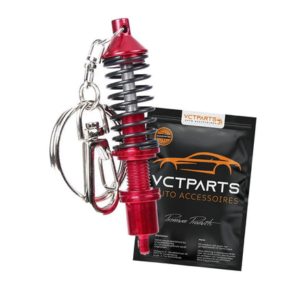 Mini Schokbreker Sleutelhanger – Aluminium met Beweegbare Vering (Rood) - VCTparts.nl