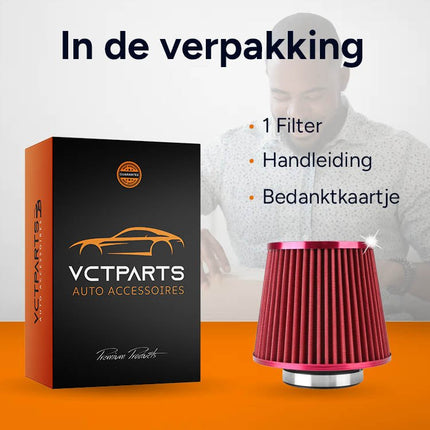 VCTparts Open Luchtfilter Rood Sport Filter met Cold Air Intake – Sportfilter en Powerfilter voor Meer Vermogen NORGOS 2