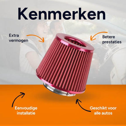 VCTparts Open Luchtfilter Rood Sport Filter met Cold Air Intake – Sportfilter en Powerfilter voor Meer Vermogen NORGOS 4