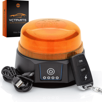 Oranje LED Batterij Zwaailicht Noodverlichting met Afstandsbediening en Magneet 36LED 12/24V Oplaadbaar - VCTparts.nl