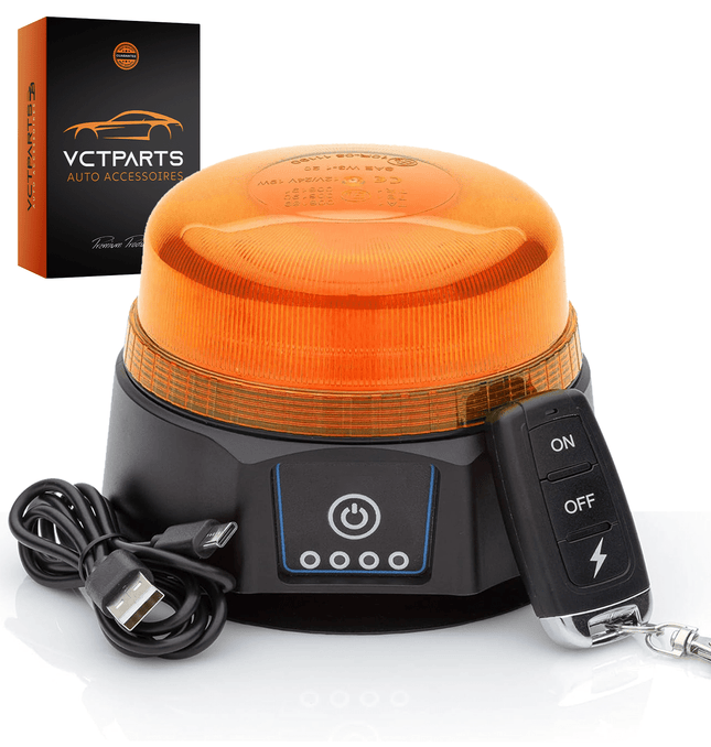 Oranje LED Batterij Zwaailicht Noodverlichting met Afstandsbediening en Magneet 36LED 12/24V Oplaadbaar - VCTparts.nl