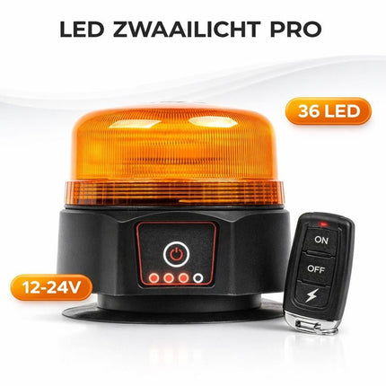 Oranje LED Batterij Zwaailicht Noodverlichting met Afstandsbediening en Magneet 36LED 12/24V Oplaadbaar - VCTparts.nl