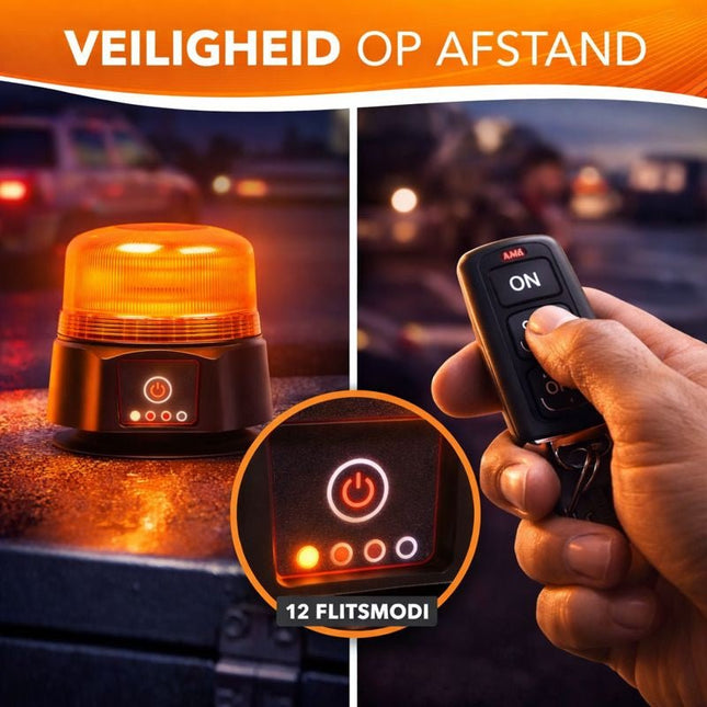 VCTparts Oranje LED Batterij Zwaailicht Noodverlichting met Afstandsbediening en Magneet 36LED 12/24V Oplaadbaar VCTparts 3