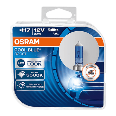 Osram Halogenlampe H7 12V 80W - Weiß/Eisblau 5500K intensiv - cooler blauer Boost - Set 2 Teile