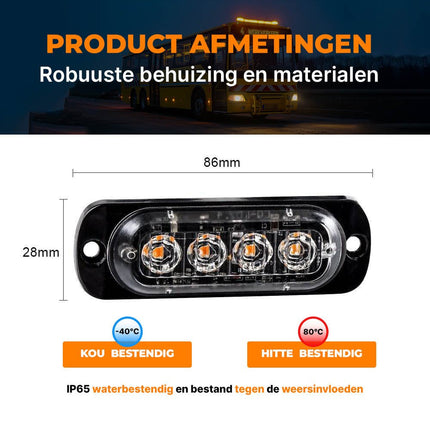 VCTparts Professionele Oranje Gele LED Grillflitsers en Bumperflitsers (IP65) Krachtige Stroboscoop Zwaailichten Set voor Werkverkeer en Hulpdiensten NORGOS 7