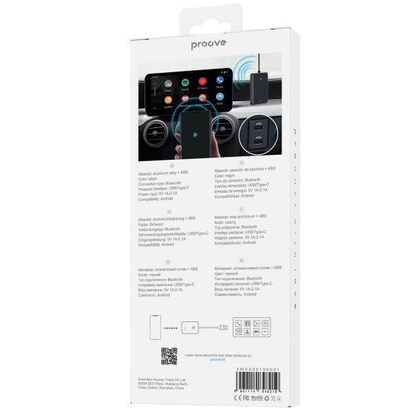 Proove Proove AA01 Draadloze Android Auto Adapter – USB Type - C – Bluetooth Connectie – Voor Android Smartphones – OTA Updates – Zwart Proove 2