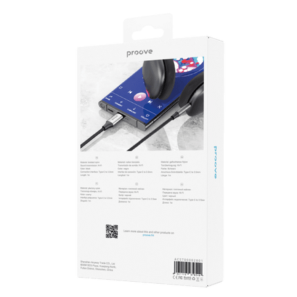 Proove AUX Kabel SoundTrack TypeC naar 3.5mm AUX (1m) Zwart voor Smartphones en Audioapparaten - VCTparts.nl