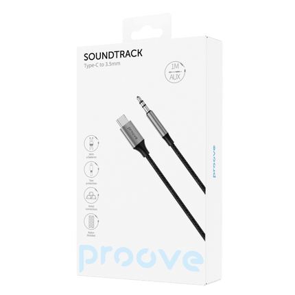Proove AUX Kabel SoundTrack TypeC naar 3.5mm AUX (1m) Zwart voor Smartphones en Audioapparaten - VCTparts.nl