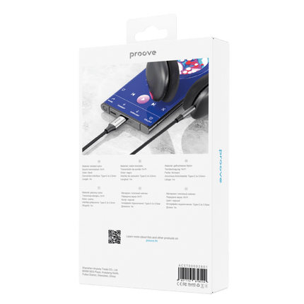 Proove AUX Kabel SoundTrack Type-C naar 3.5mm AUX (1m) Zwart - VCTparts.nl