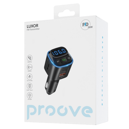 Proove Proove FM Transmitter Luxor 36W Snelladen (PD+QC3.0) Bluetooth 5.3 TypeC USB Oplader Handsfree Bellen en Muziek Streaming voor Auto – Zwart Proove 4
