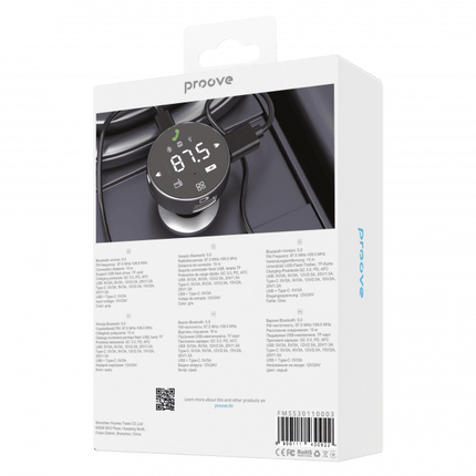 Proove Proove FM Transmitter Sound Sync 30W (PD+QC3.0) TypeC+USB Grijs – Muziekstreaming en Snelladen in één Compacte Oplossing Proove 2