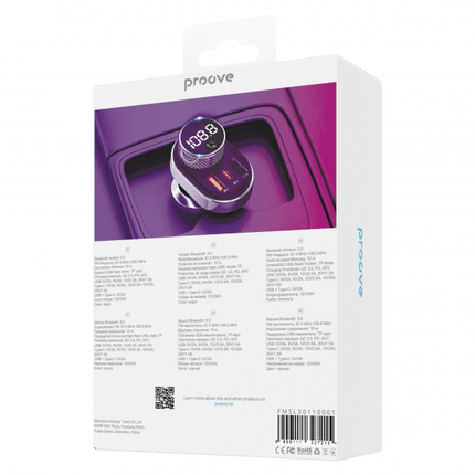 Proove Proove Sound Link Bluetooth 5.0 FM Transmitter en Snellader voor Auto (USBA 2x + USBC) Zwart Proove 5