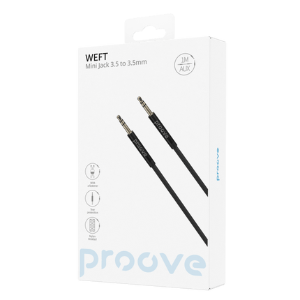 Proove Weft AUX Kabel 3.5mm – 1 Meter – Nylon Gevlochten – Verwardingsvrij – Zinklegering Connectoren – Zwart – Geschikt voor Auto en Dagelijks Gebruik - VCTparts.nl