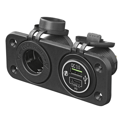 ProPlus Inbouw kit: 12V Stekkerdoos + USB Snellader Type A + C 2-weg 3A [Sigarettenaansteker Autocontraplug USB-C] - VCTparts.nl