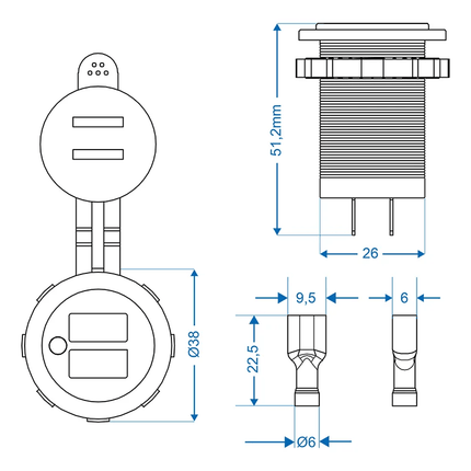 ProPlus USB-Inbouwdoos Tweevoudig Type A 2x2100mA 12V/24V - Laadcontactdoos met Dop - VCTparts.nl