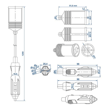 ProPlus Verlengkabel 1M met USB Lader 2-weg Type A – 12V/24V USB Splitter 3A - VCTparts.nl