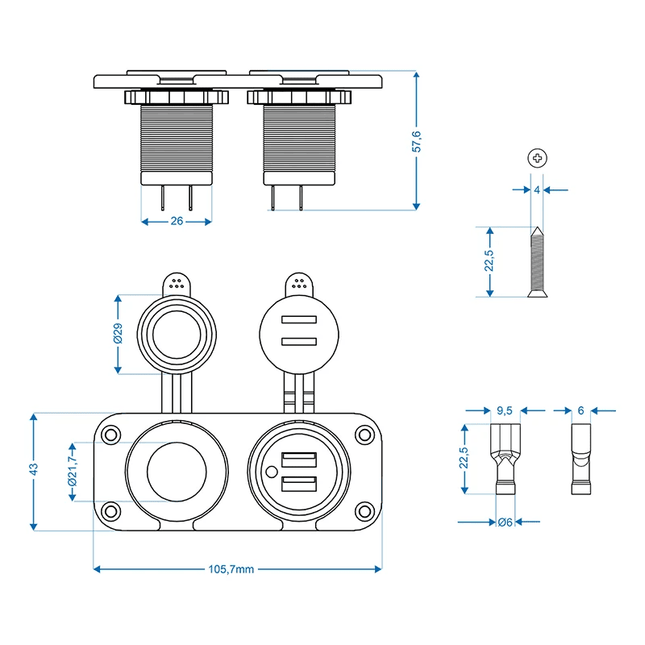 ProPlus ProPlus Inbouw kit: Stekkerdoos DIN + USB poort dubbel type A 2x2100mA - 12V/24V PAT Europe 2