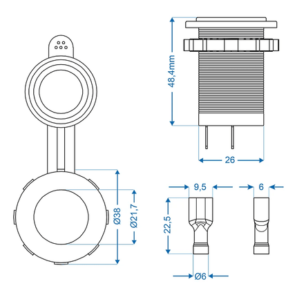 ProPlus ProPlus Inbouwstekkerdoos DIN 12V/24V Sigarettenaansteker - 10A Contact Contrastekker PAT Europe 2
