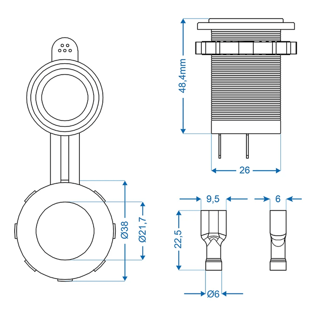 ProPlus ProPlus Inbouwstekkerdoos DIN 12V/24V Sigarettenaansteker - 10A Contact Contrastekker PAT Europe 2