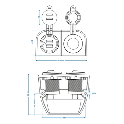 ProPlus ProPlus Opbouw kit: Stekkerdoos DIN + USB poort dubbel type A 2x2100mA - 12V/24V PAT Europe 2
