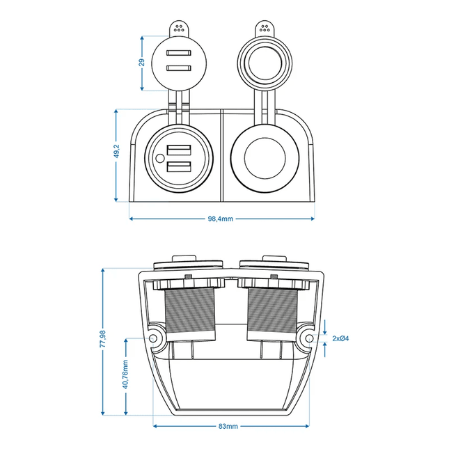 ProPlus ProPlus Opbouw kit: Stekkerdoos DIN + USB poort dubbel type A 2x2100mA - 12V/24V PAT Europe 2