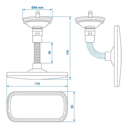 ProPlus ProPlus Universele Achteruitkijkspiegel Binnenspiegel 115x55mm met Korte Flexarm en Zuignap PAT Europe 2