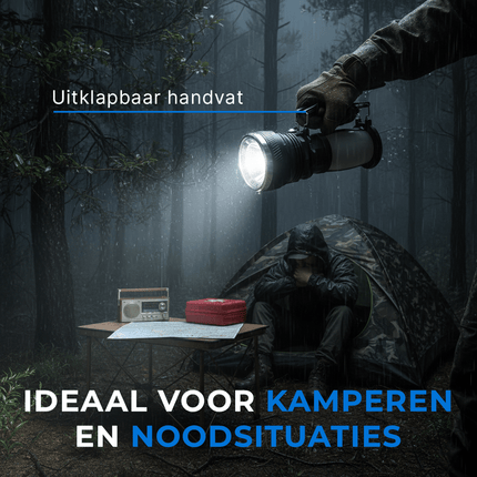 ReadyNest Solar LED Handlamp Zaklamp Lantaarn met 4 Functies – Oplaadbare Ronde Noodlamp Zonnepaneel of Stekker - VCTparts.nl