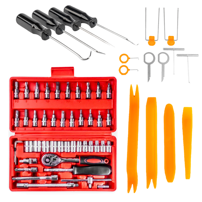 AMIO RATTLES Key und Top Key Reparaturwerkzeug (46 Teile) in hochwertiger CR-V-Stahl in Rot rot