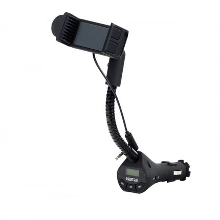Sparco Sparco Bluetooth Muziek FM Transmitter + Telefoonhouder Handsfree Combi Zwart Einparts 3
