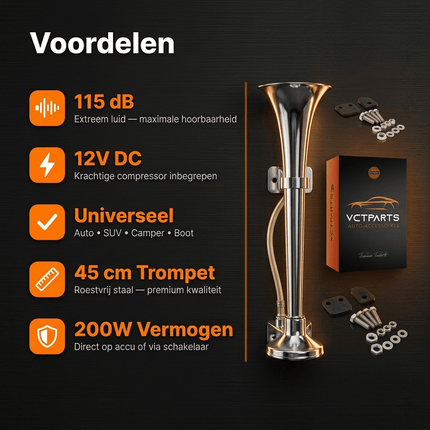 VCTparts VCTparts Treinhoorn Luchthoorn 115dB met Compressor 12V - Universele Claxon Trompet Auto Toeter Elektrische Hoorn voor SUV Camper Boot Universeel NORGOS 7