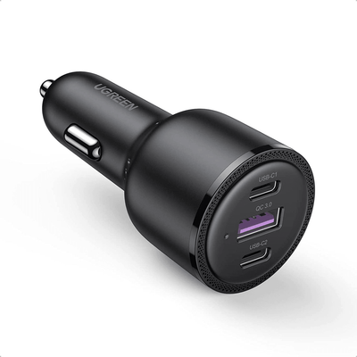 UGreen Car Ladegerät Snell Ladegerät 1x USB-A & 2x USB-C (69W-5A) QC Schwarz