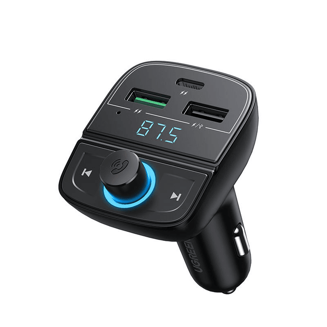 UGREEN Bluetooth 5.0 Muziek FM Transmitter en 1x USB - C & 2x USB - A Dubbele USB Poort Autolader Zwart - VCTparts.nl